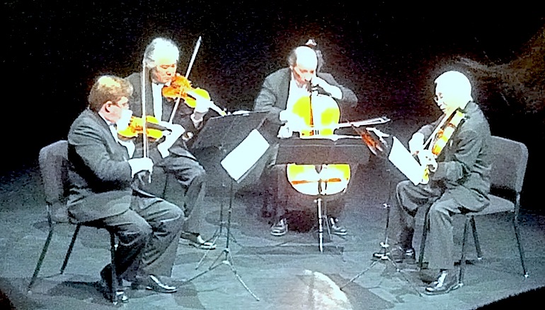 The Tokyo String Quartet performs at the Jane Mallett Theatre on Thursday night (john Terauds ipHone photo).
