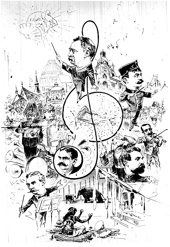 A cartoon depicting conductor Thoedore Thomas (1835-1905), from Ezra Schabas's biography.