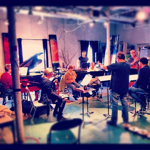 Musicians rehearsing for Toy Piano Composers' fifth birthday concert (Instagram photo).