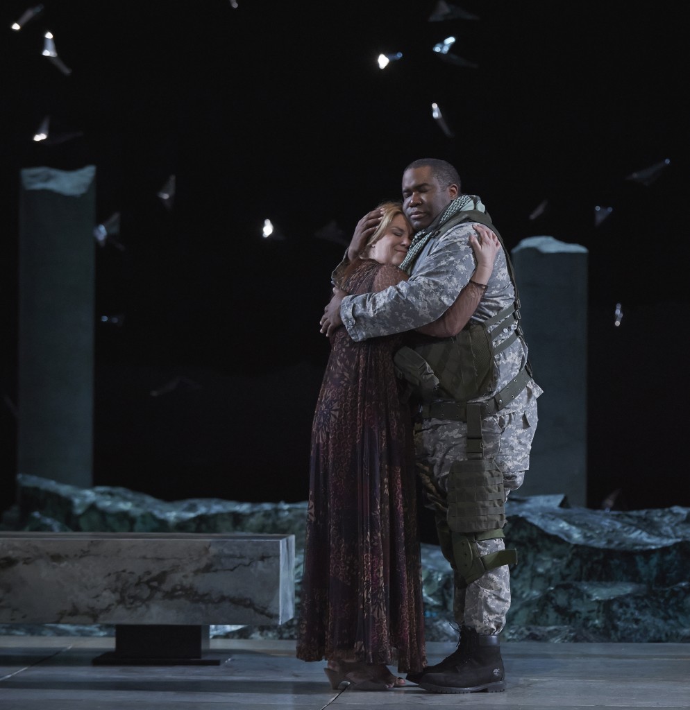 Alice Coote as Dejanira and Eric Owens as Hercules in the Canadian Opera Company production of Hercules, 2014. Conductor Harry Bicket, director Peter Sellars, set designer George Tsypin, costume designer Dunya Ramicova and lighting designer James F. Ingalls. Photo: Michael Cooper