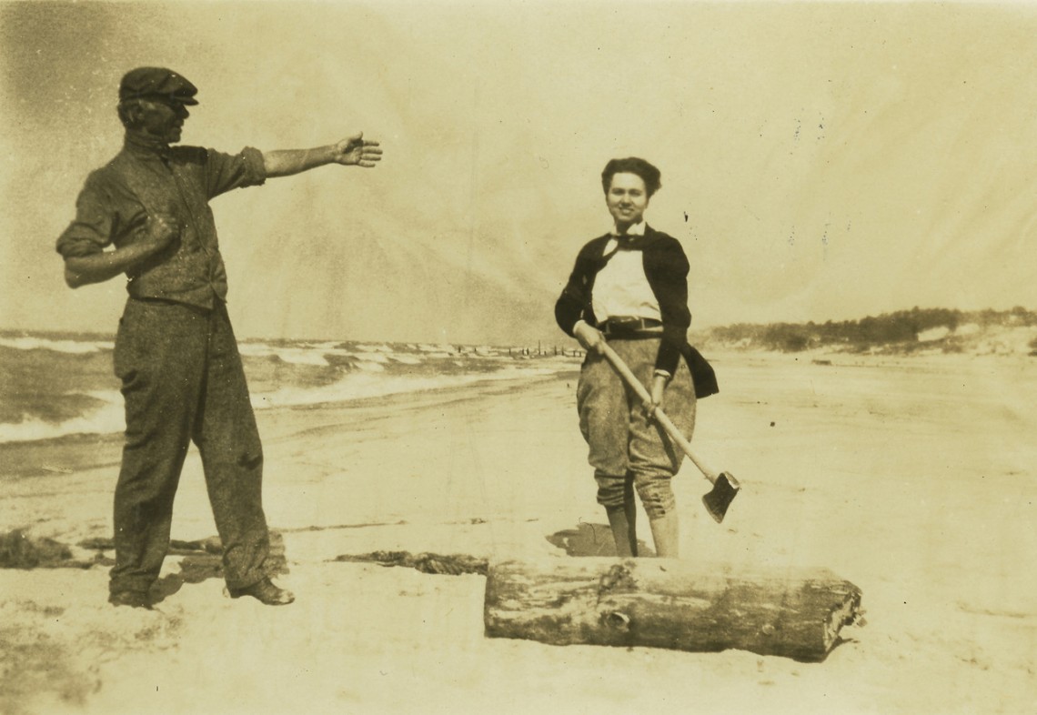 Ruth Crawford Seeger chopping wood