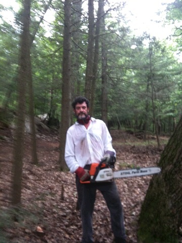 Tobias Picker cutting down a tree