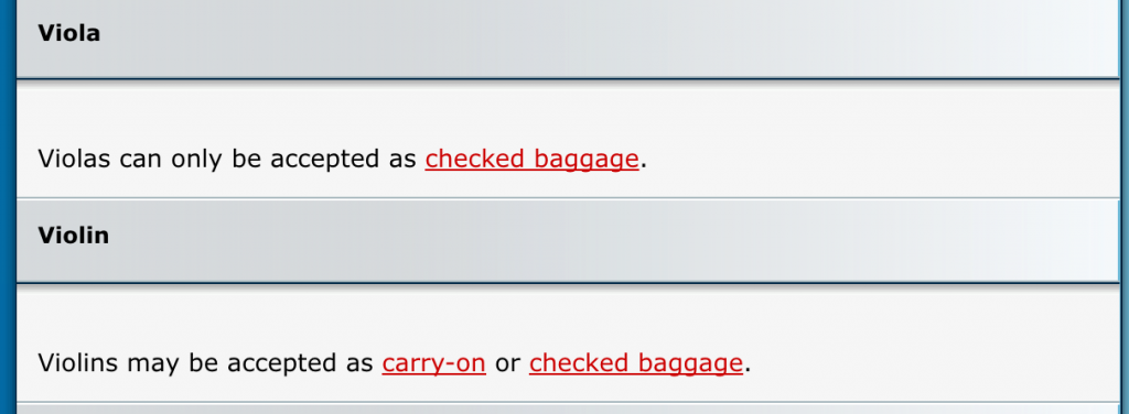 Screenshot of Air Canada's Musical Instruments Policy on Oct 1, 2014 - 7: 00 pm.