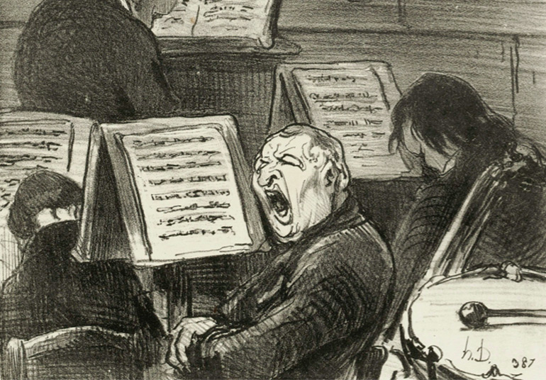 L'orchestre pendant qu'on joue une tragédie. (Illustration: Honoré Daumier – 1852)