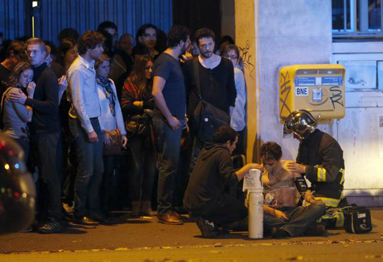 Shooting aftermath outside the Bataclan concert hall in Paris.