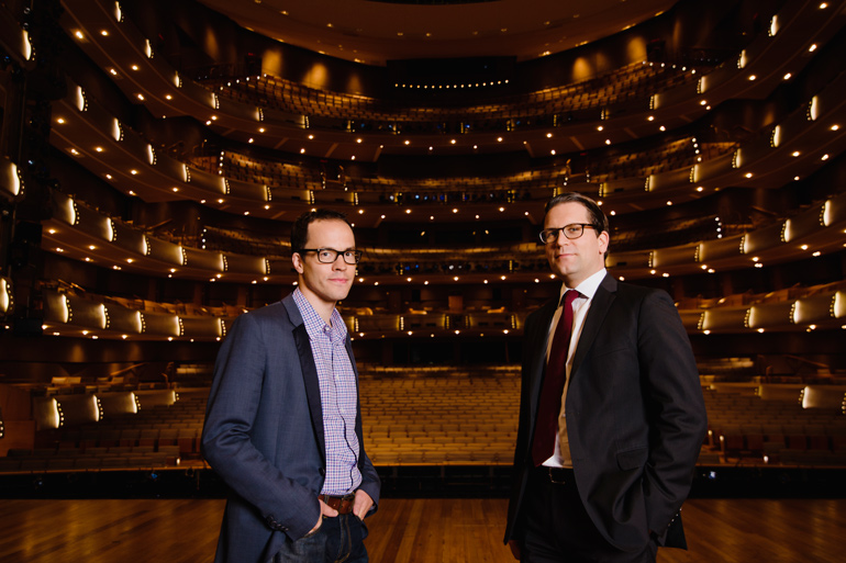 COC 2016-17 Season: COC Music Director Johannes Debus and COC General Director Alexander Neef in R. Fraser Elliott Hall at the Four Seasons Centre for the Performing Arts, 2013. Photo: bohuang.ca