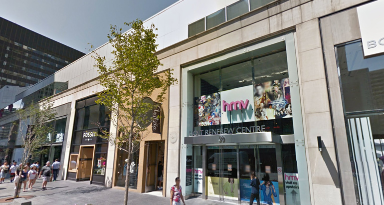 Sept. 2015 Google Street View - HMV, 50 Bloor St., Toronto