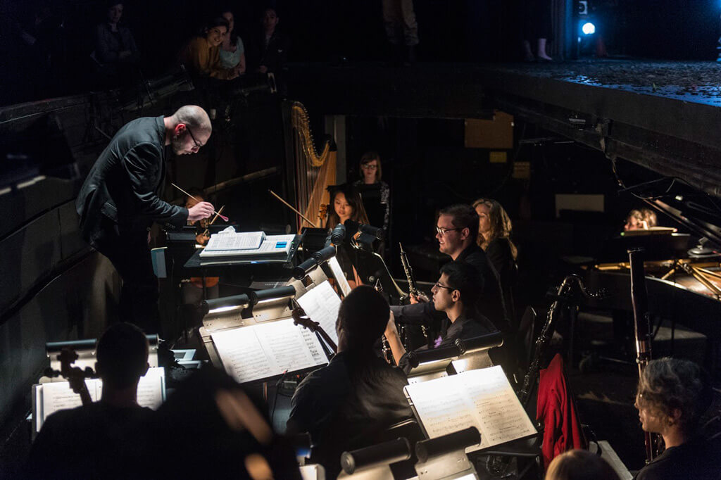 Christopher Mokrzewski in the orchestra pit (Photo: Don Lee, courtesy Banff Centre for Arts and Creativity)
