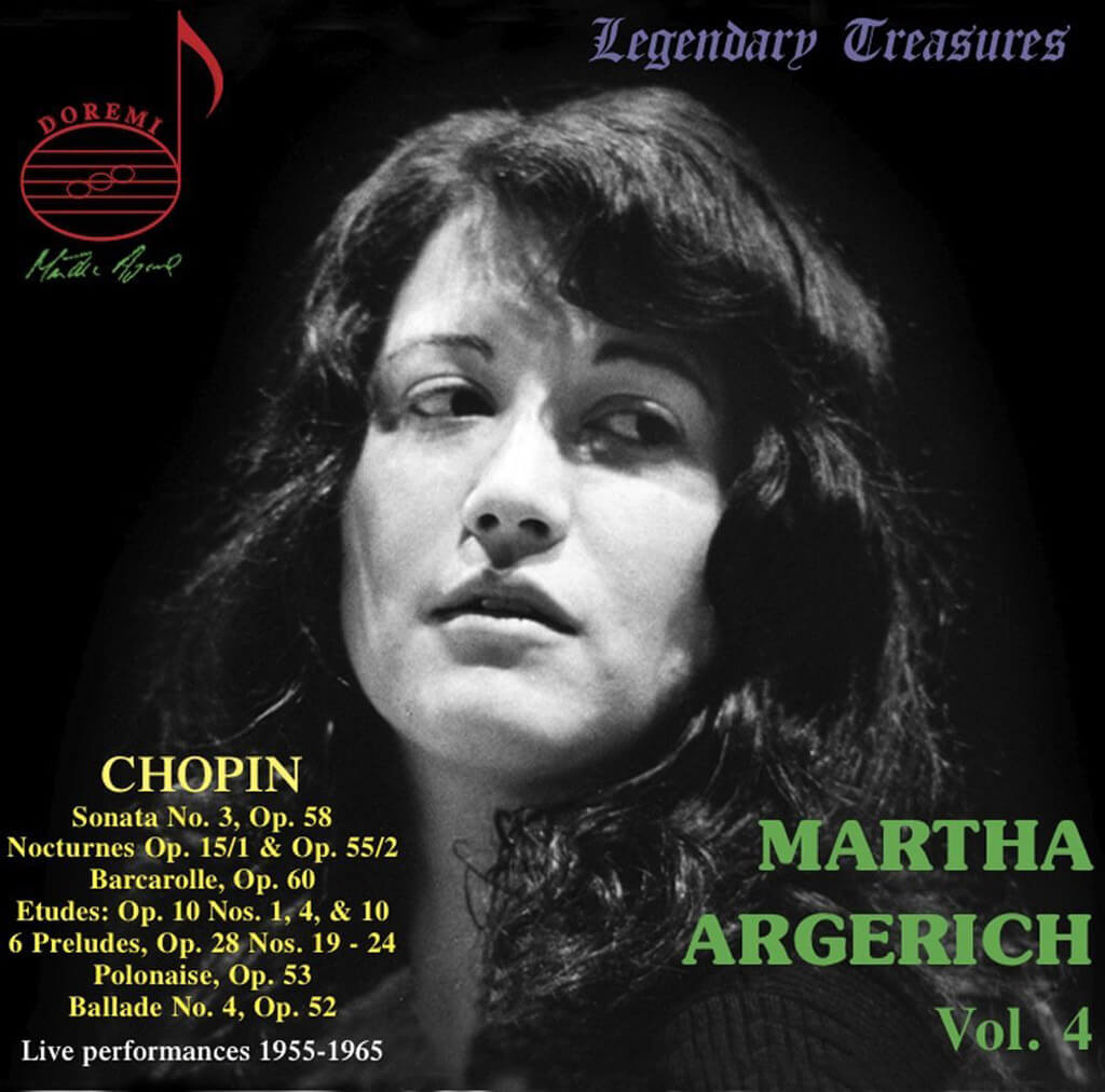 Martha Argerich. Volume 4. Chopin: Piano Sonata No. 3, Nocturnes, Etudes, Préludes and Ballades, recorded live at the 1965 International Chopin Competition in Warsaw. DOREMI DHR-8036. Total Time: 80:09.