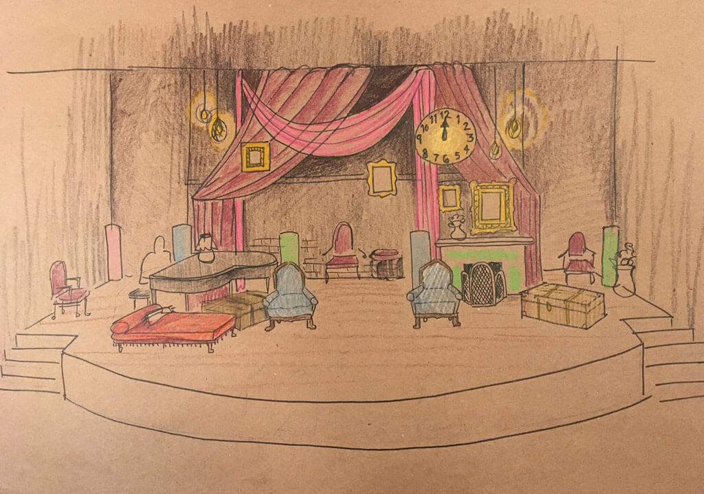 Sketch of the stage from the Glenn Gould School’s vocal program production of Pauline Viardot’s Cendrillon.
