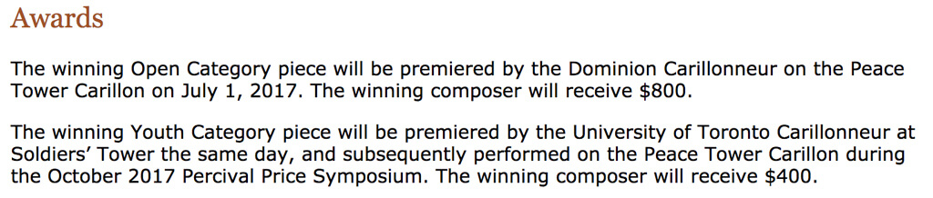 Screen capture of Carillon Composition Competition rules, Jan 12, 2017.