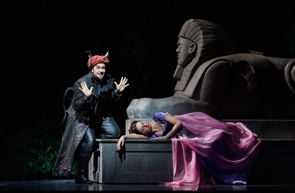 Michael Colvin as Monostatos and Elena Tsallagova as Pamina in the Canadian Opera Company's production of The Magic Flute, 2017. (Photo: Michael Cooper)