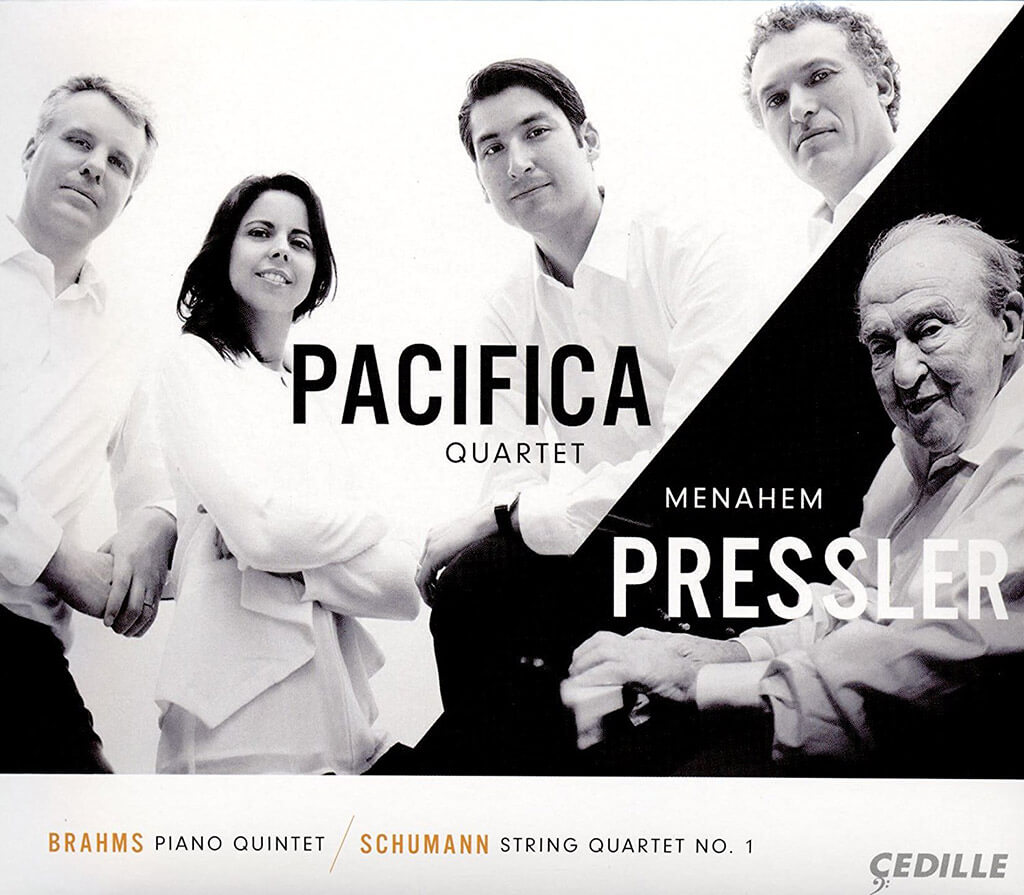 BRAHMS: Piano Quintet in F minor Op. 34*. Schumann: String Quartet No. 1 in A minor Op. 41 No. 1. Menahem Pressler, piano*. Pacifica  Quartet. Çedille CDR90000170. Total Time: 71:39.