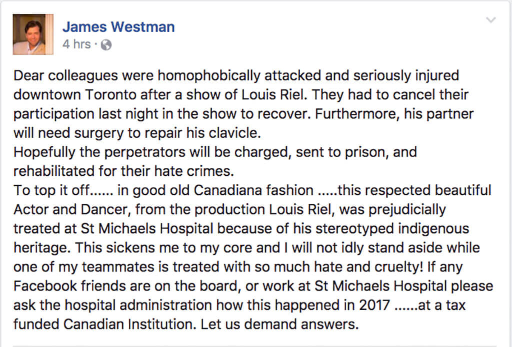 Baritone James Westman, public statement issued on on Facebook, May 3, 10 a.m.
