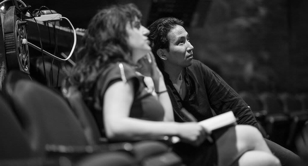 Librettist Anna Chatterton and Director Michael Mori on the set of Tapestry Opera’s Rocking Horse Winner. (Photo: Dahlia Katz)