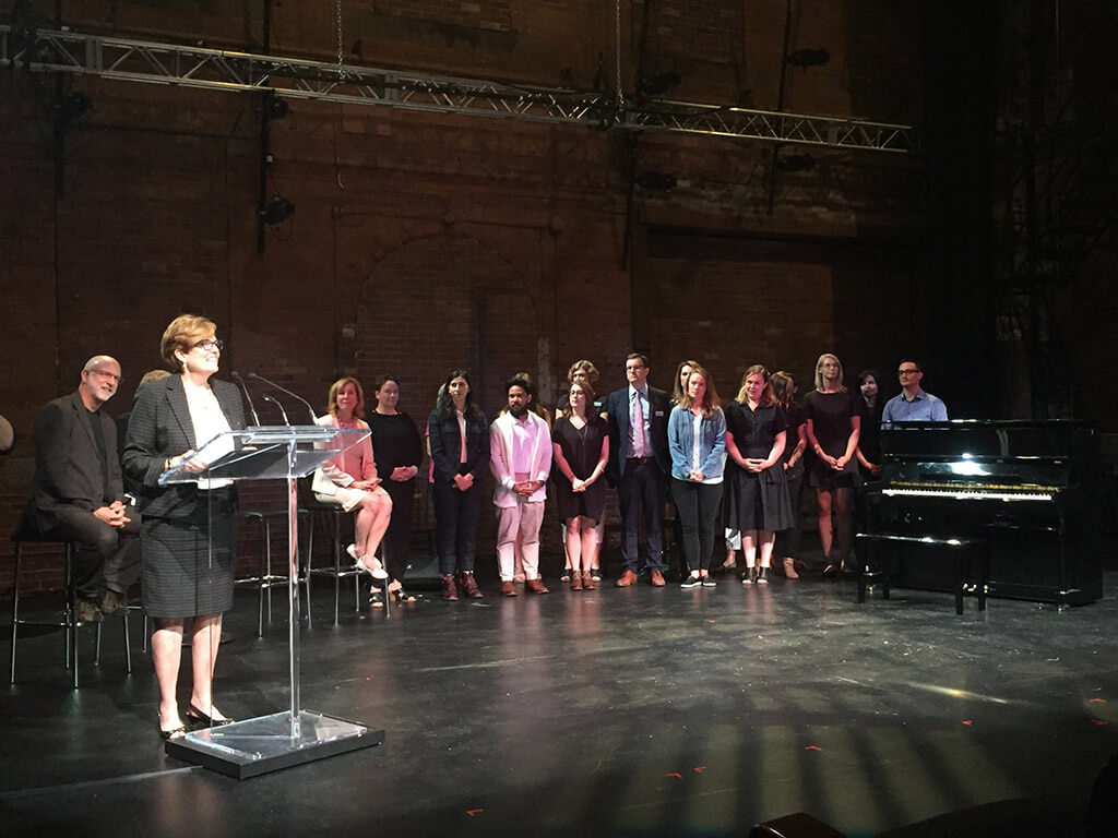 Eleanor McMahon, Minister of Tourism, Culture and Sport, announced the funding at Berkeley Street Theatre on August 29, 2017. (Photo courtesy Ontario Arts Council) 