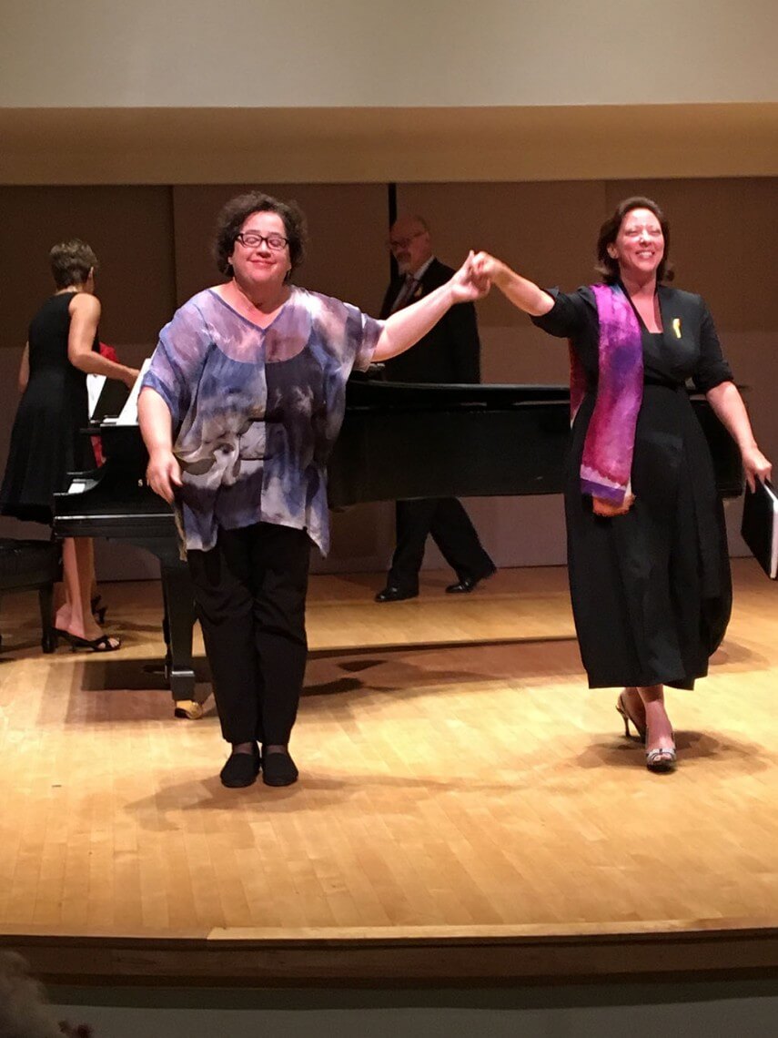 Liz Upchurch and Nathalie Paulin perform at the Mysterious Barricades Concert at Walter Hall. (Photo Robin Roger)