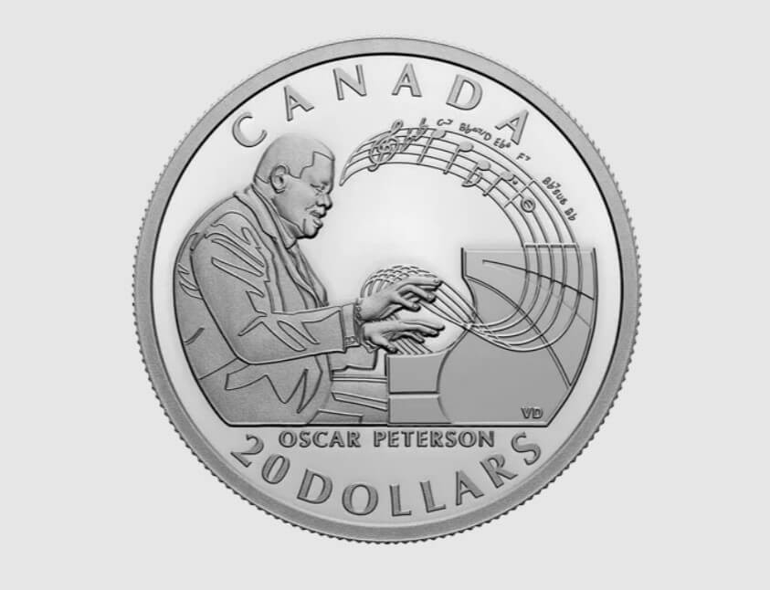 La pièce de monnaie d'Oscar Peterson a une valeur nominale de 20 $. (Photo: Monnaie royale canadienne)