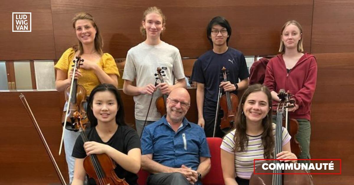 Elsa Barozzi (23 ans, violon, Montréal), Louis Duffayet (17 ans, violon, Montréal), Michael Li (16 ans, violon, Pointe-Claire) et Avital LaCroix (15 ans, violon, Montréal).Jessie Sun (15 ans, violon, Montréal), Jean-François Rivest (Directeur artistique), Juliette Leclerc (23 ans, violoncelle, Montréal). (Photo: I Musici de Montréal)