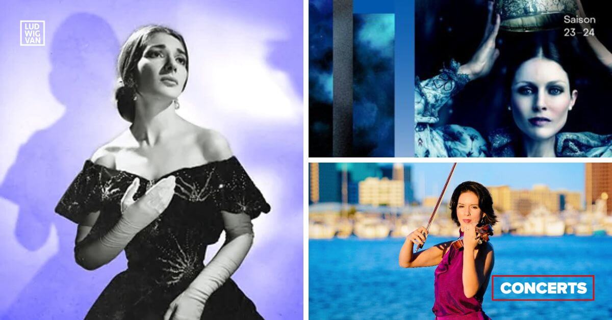 en sens horaire : Maria Callas, La Flûte enchantée et Tara-Louise Montour