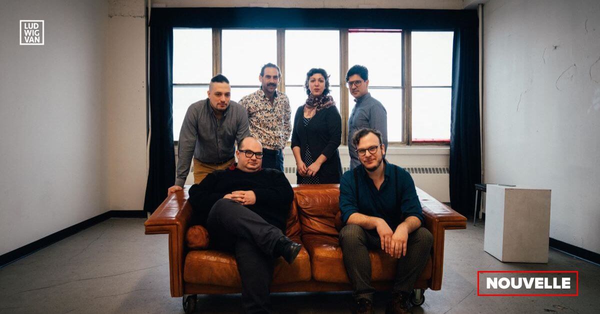 L'ensemble Paramirabo (derrière : David Therrien-Brongo, victor Alibert, Viviane Gosselin, Daniel Anez; devant : Hubert Brizard, Jeffrey Stonehouse). (Photo : courtoisie)