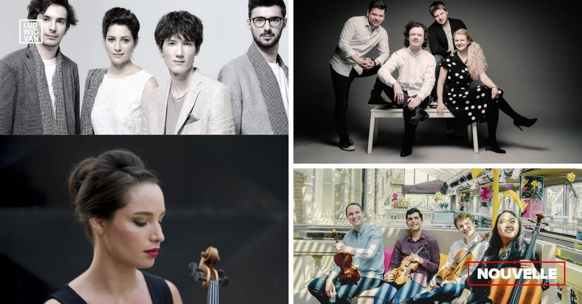 Quatuor Hanson (Photo : Bernard-Martine), Lise Berthaud (Photo : Marie Rolland), Quatuor Pavel Haas (Photo Marco Borggreve) et Quatuor Calidore (Photo : Marco Borggreve)