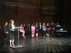 Eleanor McMahon, Minister of Tourism, Culture and Sport, announced the funding at Berkeley Street Theatre on August 29, 2017. (Photo courtesy Ontario Arts Council)