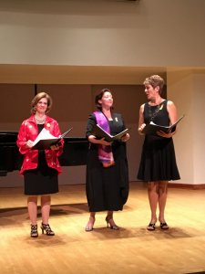 Lorna MacDonald, Nathalie Paulin and Norine Burgess perform at the Mysterious Barricades Concert at Walter Hall. (Photo Robin Roger)