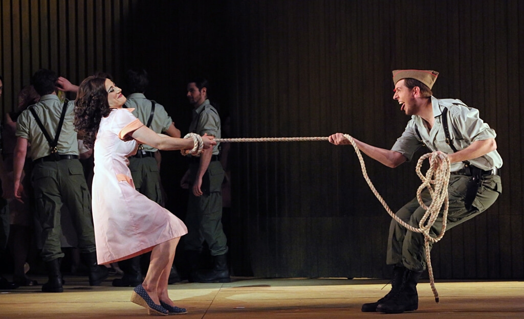 Nora Sourouzian as Carmen and Gerard Michael D’Emilio as Morales in the Minnesota Opera production of “Carmen.” (Photo: Michel Daniel)