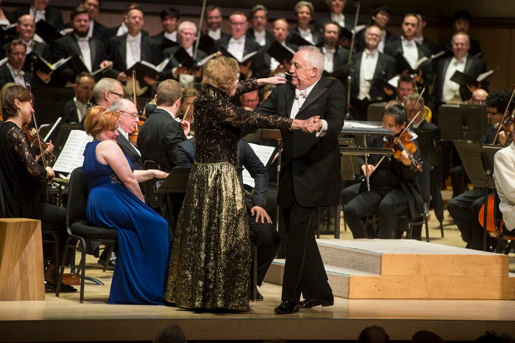 Judith Forst and Bramwell Tovey dance during the performance of Leonard Bernstein's Candide (Photo: Jag Gundu)
