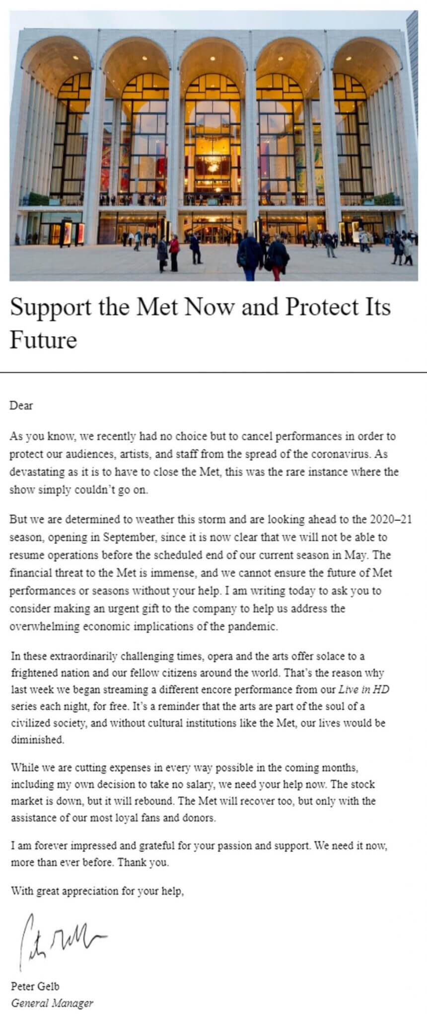 Met Opera letter