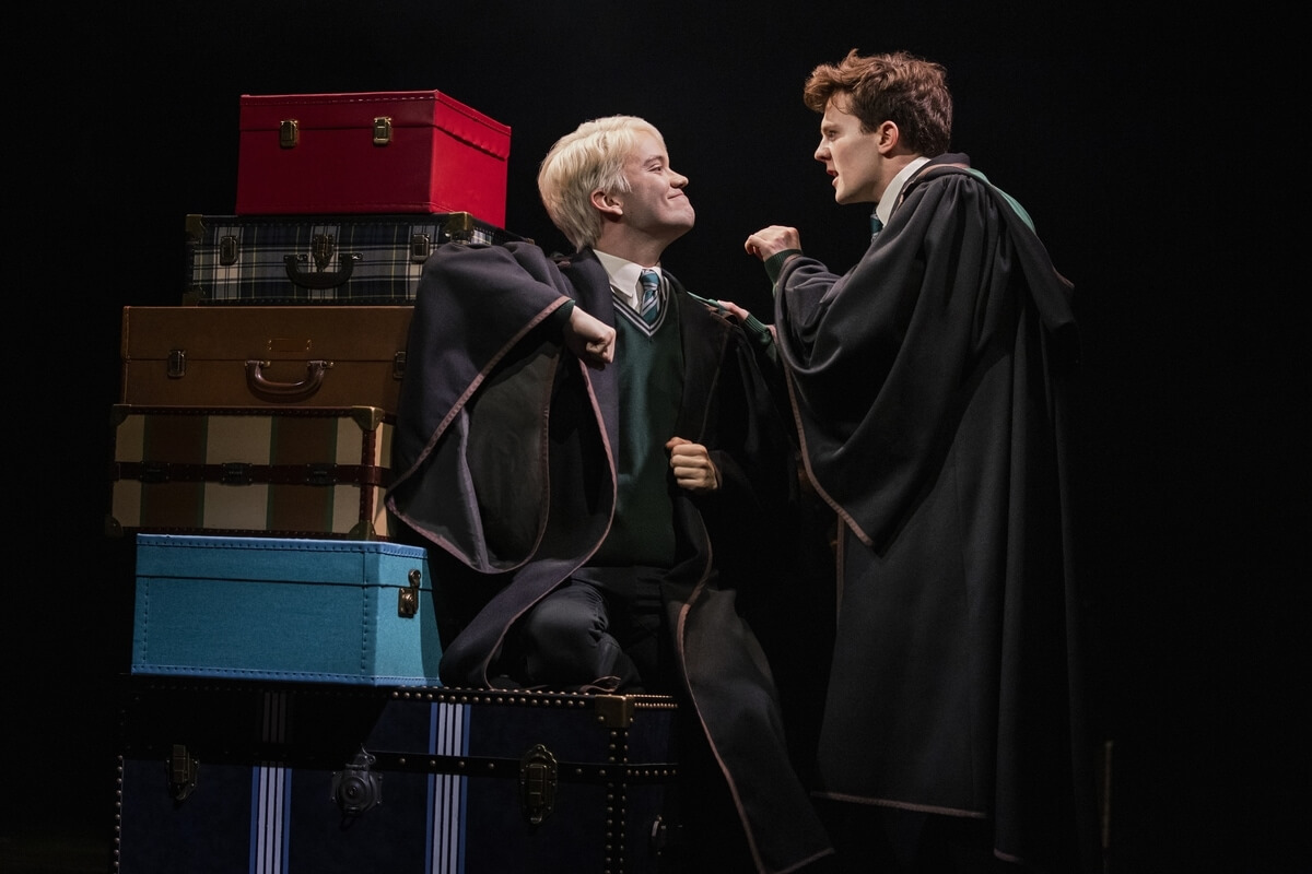 (L-R) Thomas Mitchell Barnet as Scorpius Malfoy and Luke Kimball as Albus Potter (Photo: Evan Zimmerman) 