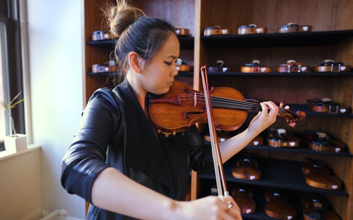 Stella Chen plays the Guarnari “Baltic” violin (Photo courtesy of Tarisio Auction House)