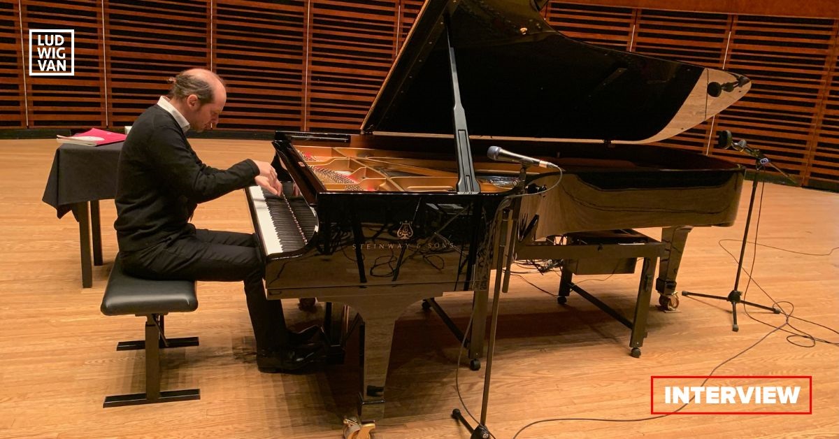 Mathieu Gaudet performing/recording at the Steinway (Photo courtesy of the artist)