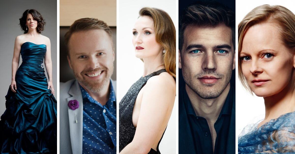 L-R: Mezzo-Soprano Allyson McHardy (Photo: Bo Huang); Tenor Colin Ainsworth (Photo courtesy of Opera Atelier); Soprano Meghan Lindsay (Photo courtesy of Opera Atelier); Bass-Baritone Douglas Williams (Photo: Florian Grey); Soprano Carla Huhtanen (Photo: Tobin Grimshaw)