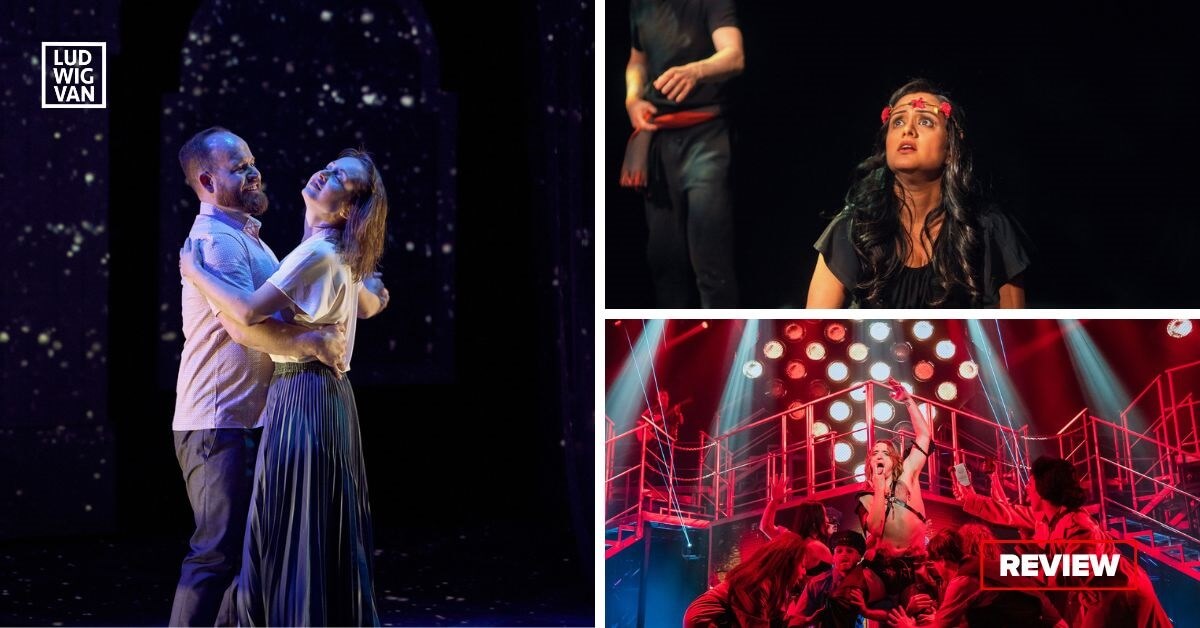 L-R (clockwise): Matthew MacKenzie and Mariya Khomutove in First Metis Man of Odesa (Photo: Alexis McKeown); Neena Jayarajan & Daniel R. Henkel in Metamorphoses (Photo: Lyon Smith); Jonathan Cullen in Rock of Ages (Photo; Raph Nogal)