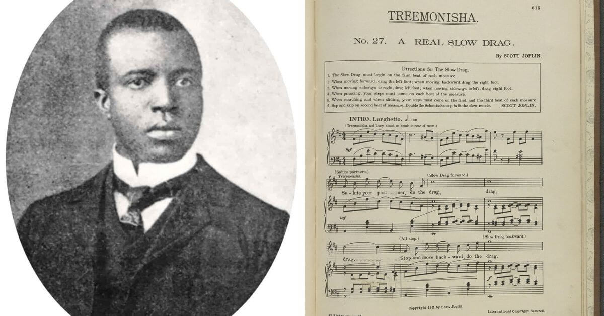 L-R: Scott Joplin; Treemonisha score (Public domain images) 