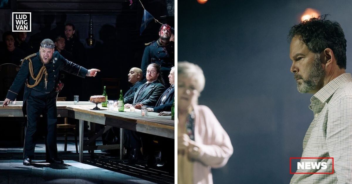 (L-R): Quinn Kelsey as Macbeth in the Canadian Opera Company’s new production of Macbeth, 2023 (Photo: Michael Cooper); Charlotte Hellekant and Gerald Finley in Bluebeard’s Castle (Photo: Mihaela Bodlovic, courtesy of the Theatre of Sound)