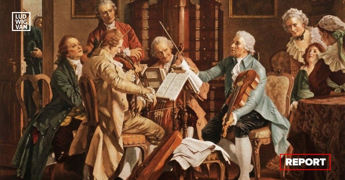 Joseph Haydn playing quartets, before 1790 (anonymous painting at the StaatsMuseum, Vienna/public domain)