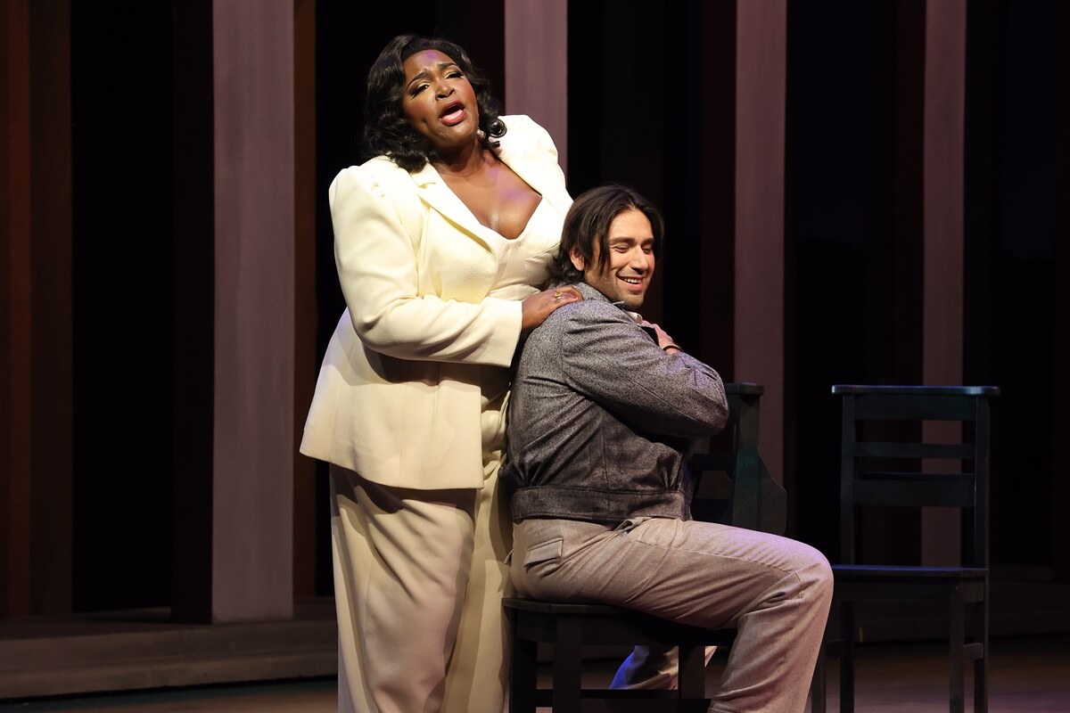 Leah Hawkins (Tosca) and Joshua Guerrero (Cavaradossi) in Tosca at the Santa Fe Opera Festival (Photo: Curtis Brown) 