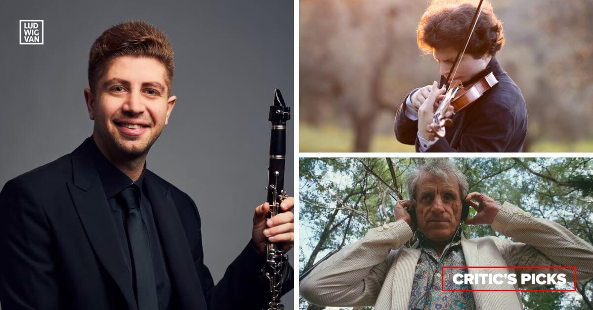 L-R (clockwise): Eric Abramowitz (Photo courtesy of the TSO); Augustin Hadelich (Photo: Suxiao Yang); Composer Iannis Xenakis (Photo courtesy of Esprit Orchestra) 