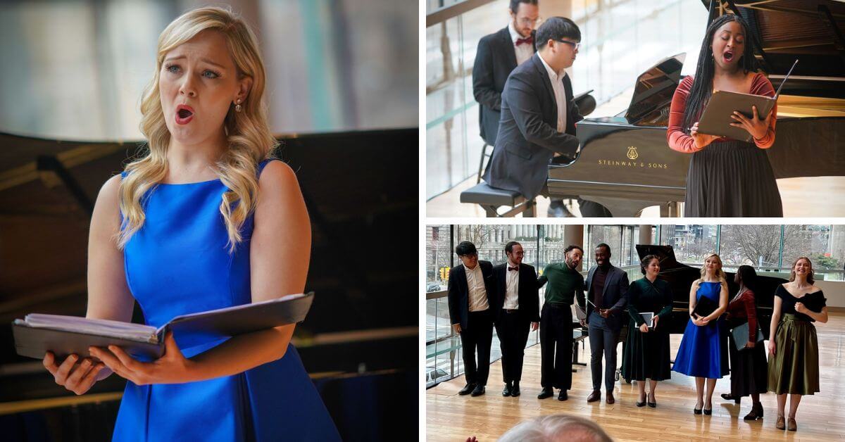 L-R (clockwise): Karoline Podolak (Photo: Karen Reeves); Mezzo Queen Hezumuryango (Photo: Karen Reeves); L-R: Brian Cho, Mattia Senesi, Wesley Harrison, Korin Thomas Smith, Ariane Cosette, Karoline Podolak, Queen Hezumuryango, Alex Hetherington (Photo: Joseph So)