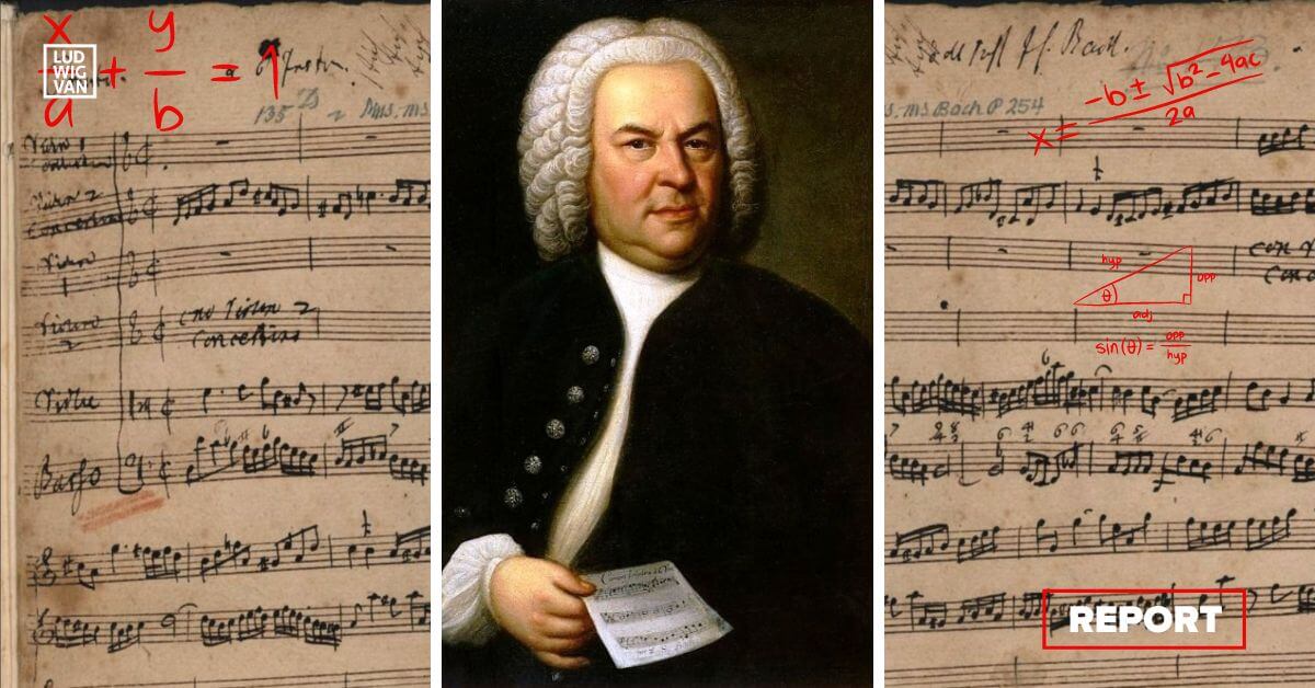 L&R: Concerto for 2 Violins in D minor, BWV 1043 (Bach, Johann Sebastian) copy of the manuscript, first movement by Samuel Hering (18th century) (Image by Gloue/CC BY-SA 4.0 DEED)Centre: Portrait of Johann Sebastian Bach by Elias Gottlob Haussmann (1695–1774) from the Museum of City History Leipzig (Public domain)