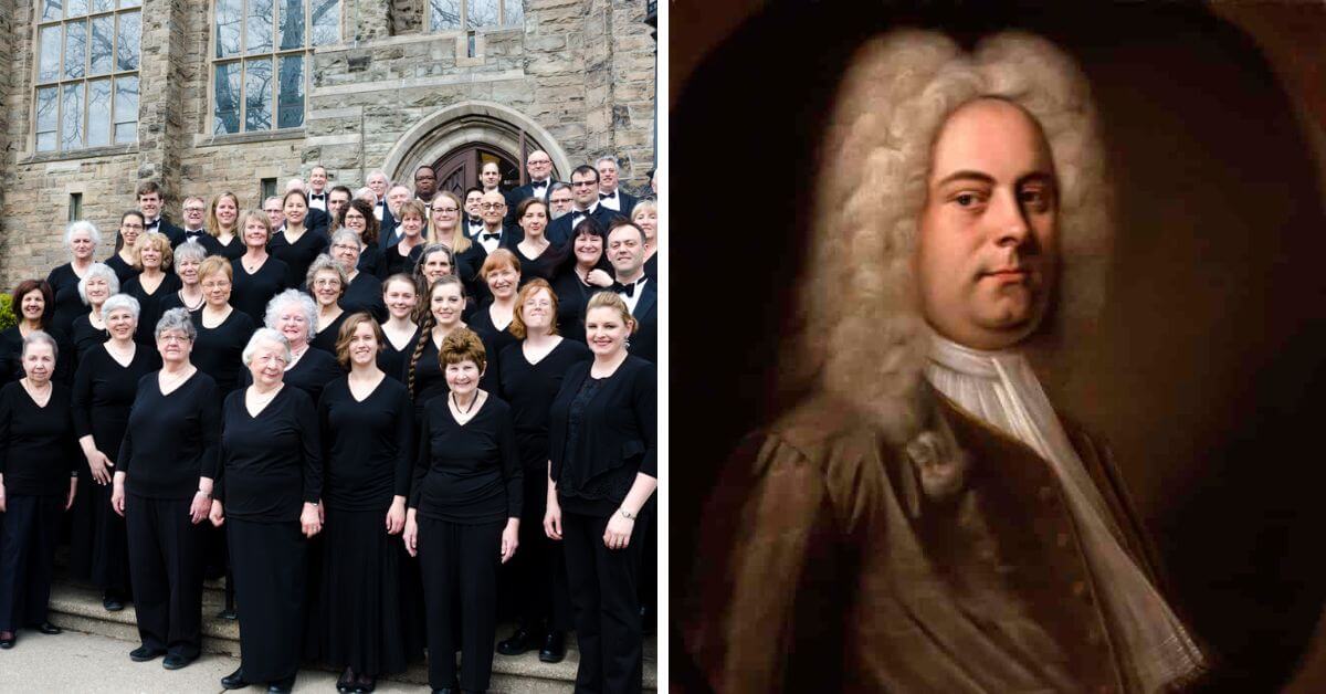 L-R: The Bach Elgar Choir (Photo courtesy of BEC); Handel (Public domain image)