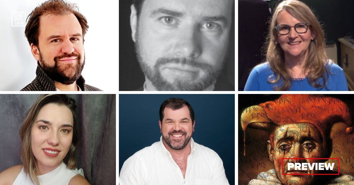 Top (L-R): Corey Arnold; Geoffrey Butler; Penelope Cookson; Bottom (L-R): Holly Chaplin; Andrew Tees; Rigoletto graphic (All images courtesy of the artists/Opera York)