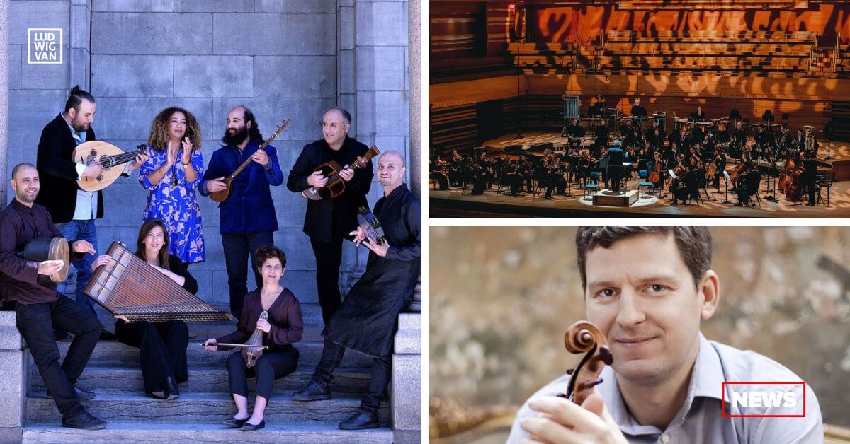 L-R (clockwise): Chamber ensemble Constantinople (Photo courtesy of the artists); .’Orchestre Classique de Montréal, Alain Trudel, conductor, premiere Maxime Goulet: Symphonie de la tempête de verglas in 2023 (Photo courtesy of Maxie Goulet); James Ehnes (Photo courtesy of the artist)