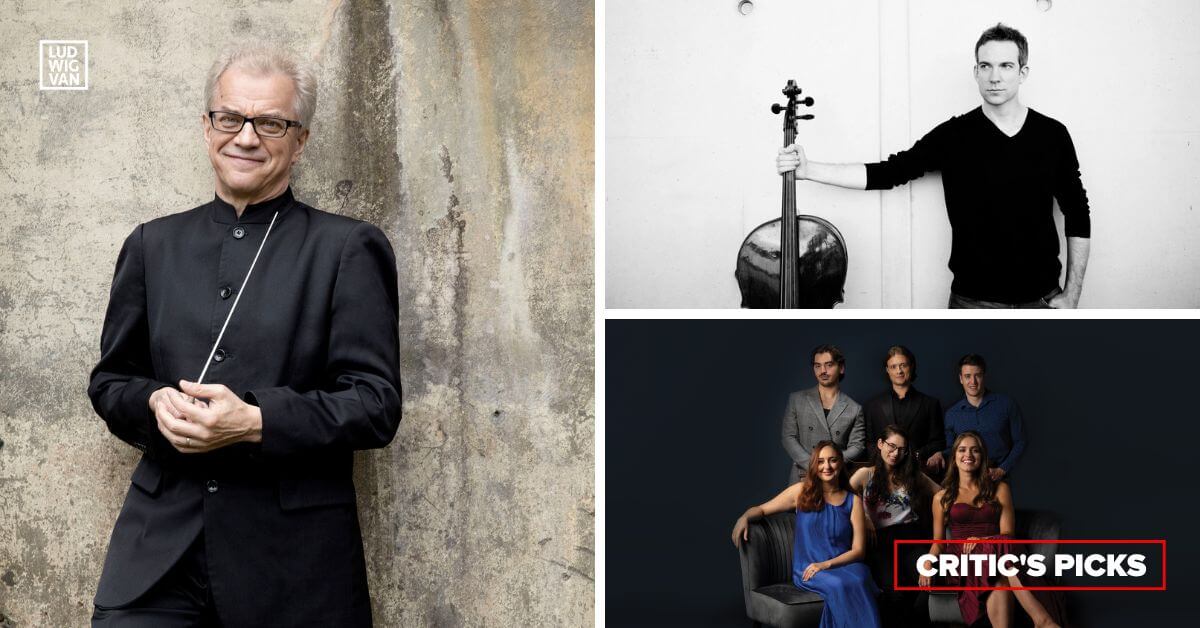 L-R (clockwise): Conductor Osmo Vänskä (Photo: Lisa Marie Mazzucco); cellist Johannes Moser (Photo: Sarah Wijzenbeek); Rebanks Fellows (Photo courtesy of the RCM)