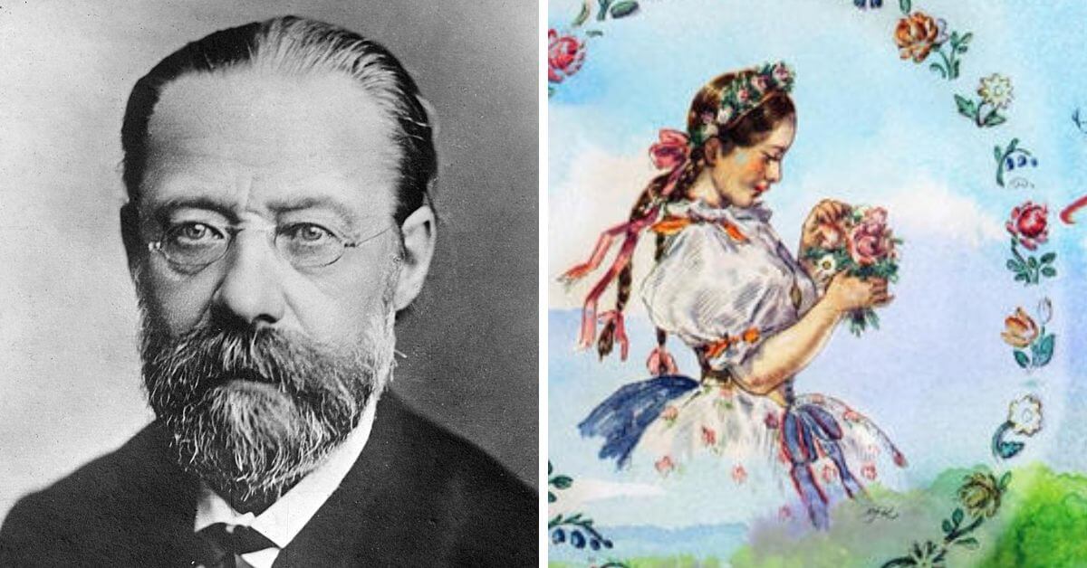 L: Bedřich Smetana (Unknown photographer/Public domain); Graphic for The Bartered Bride (Courtesy of Canadian Institute for Czech Music)