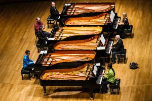 Six piano players (Photo: Trevor Haldenby/Courtesy of Soundstreams)