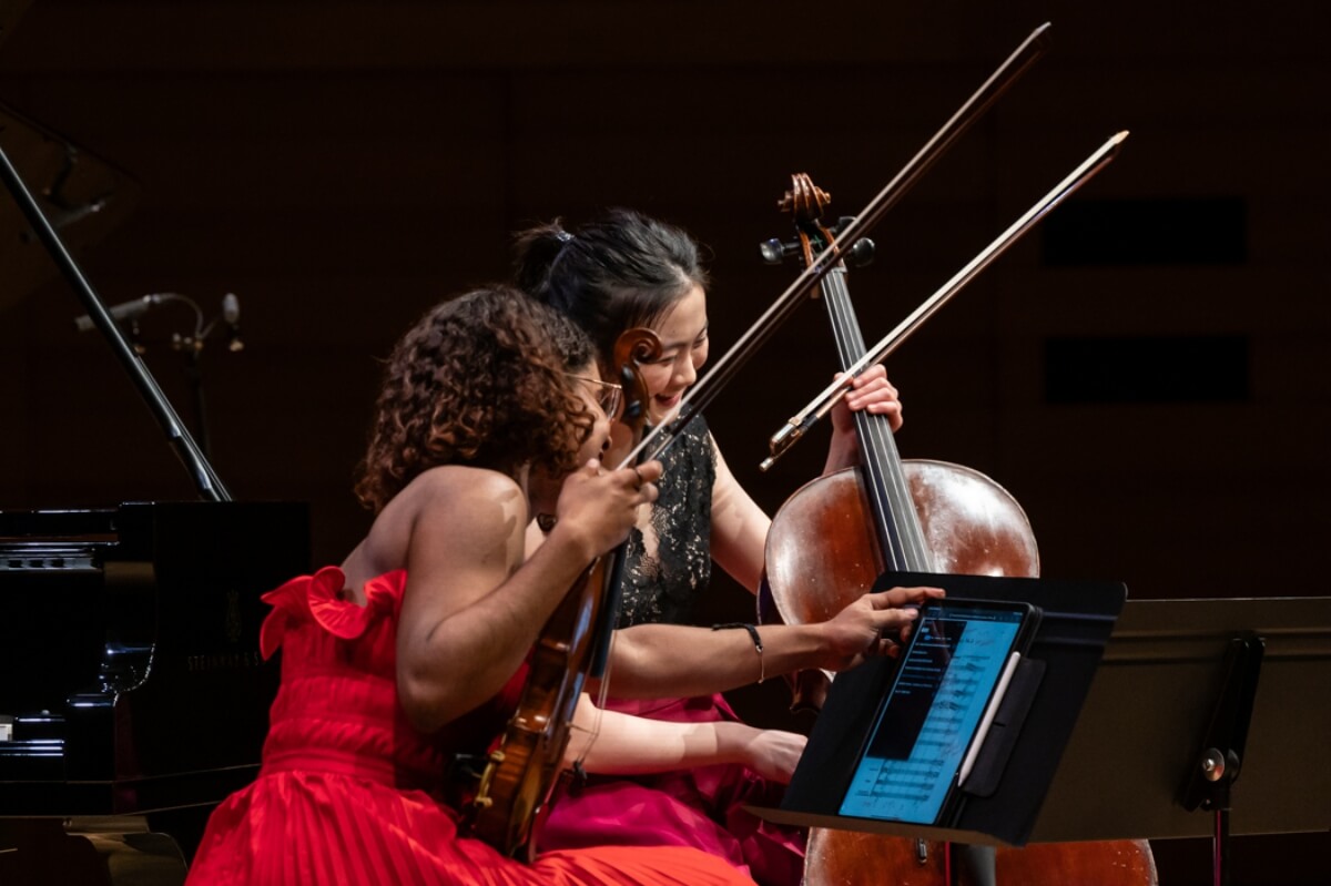 Samantha Yang, cello and Yohali Montero, violin, of the Renati Piano Trio (Photo courtesy of the Glenn Gould School)